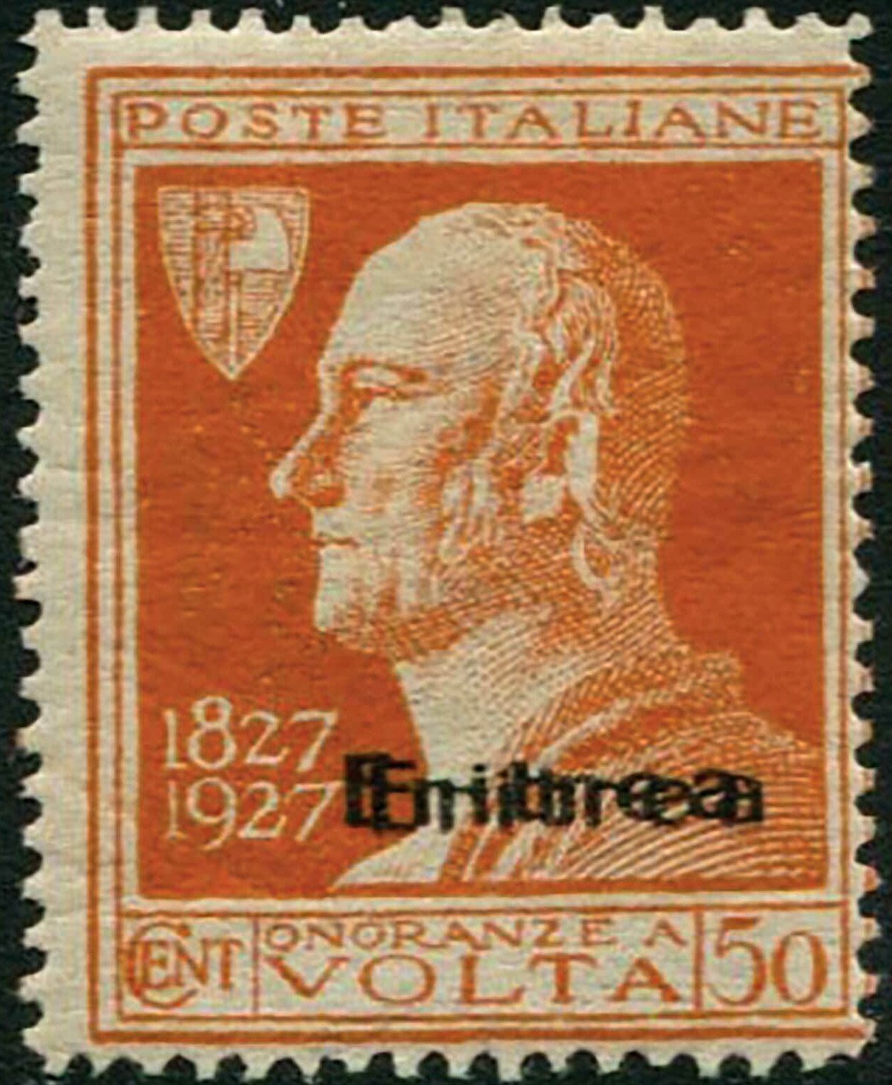 Train Stamps : Eritrea 1927 : Alessandro Volta 50c overprint double